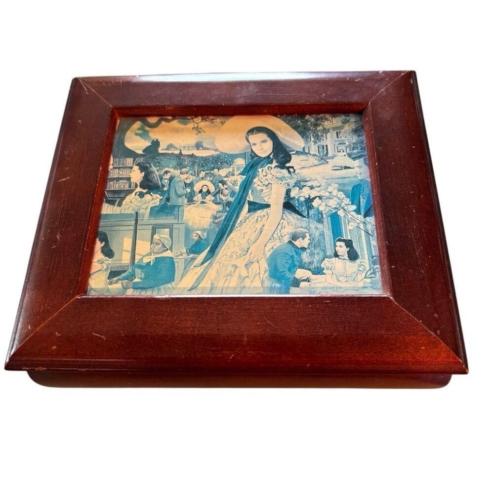 Vintage 1995 Gone With The Wind Scarlett OHara Wooden Jewelry Music Box Works